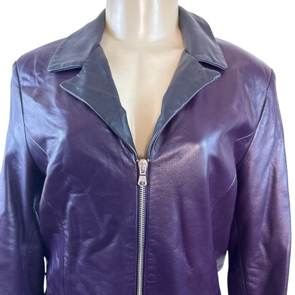 Pierotucci Womens Purple Leather Jacket With Zipper Closure Size 42