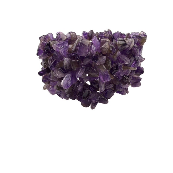 Amethyst Purple Natural Stone Bracelet Stretch Band Unique Chunky Boho Design