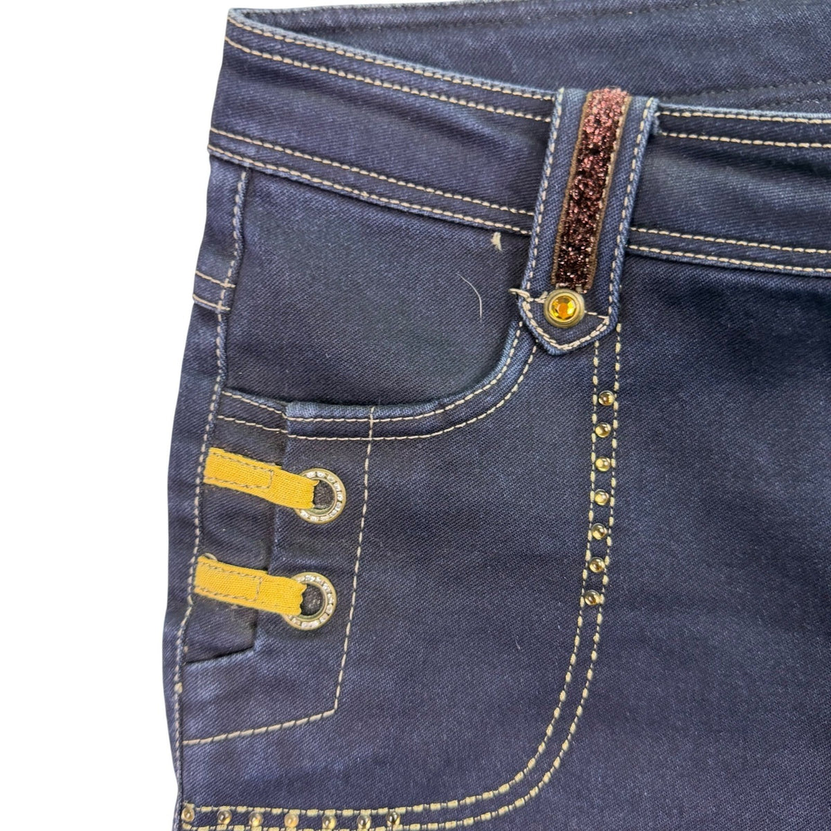 Xiao Jiaren Women’s Blue Cotton Jeans Stylish Embellished Pockets Size 31 - New