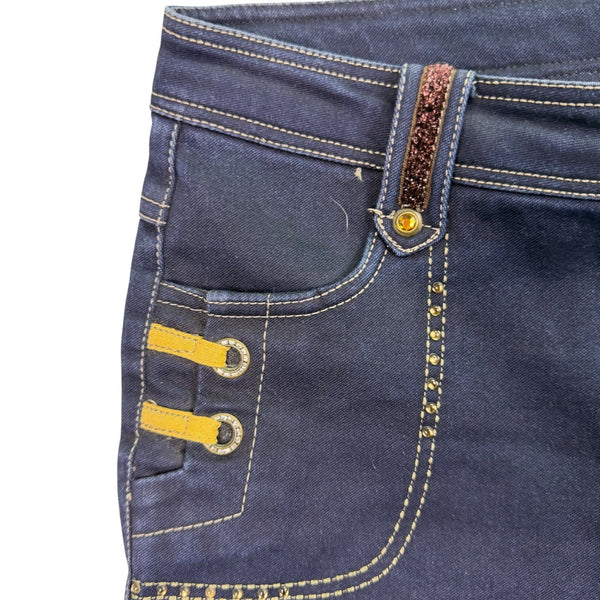 Xiao Jiaren Women’s Blue Cotton Jeans Stylish Embellished Pockets Size 31 - New