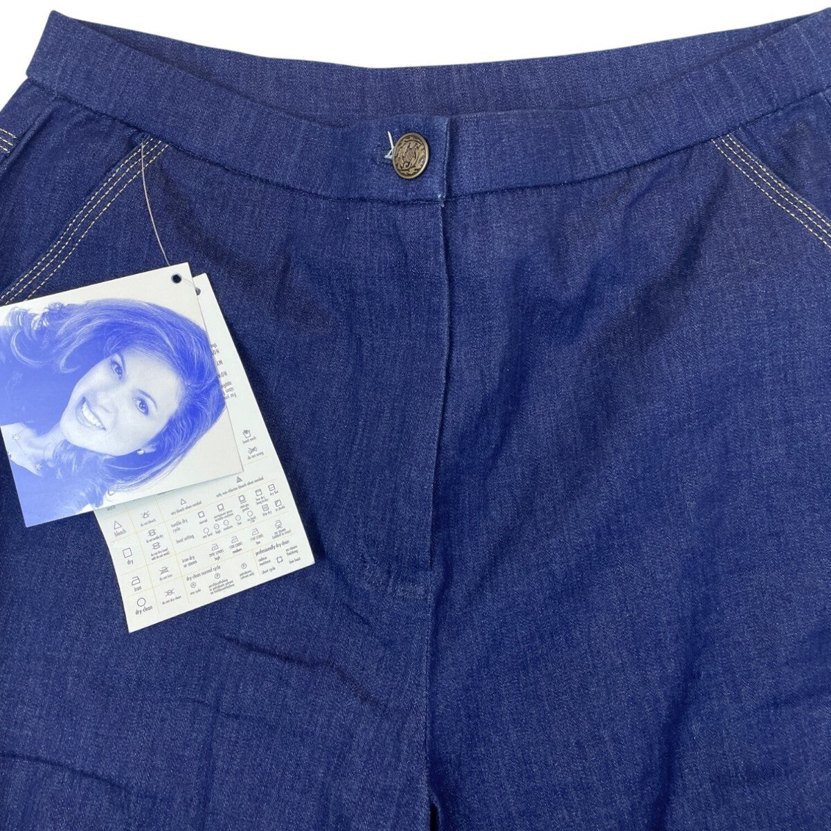 Susan Graver Women Wide-Leg Denim Pants High Waist Contrast Stitching Sz S - New