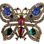 Vintage Gold Tone Rhinestone Butterfly Pin Brooch Multicolor Cabochon Gemstones