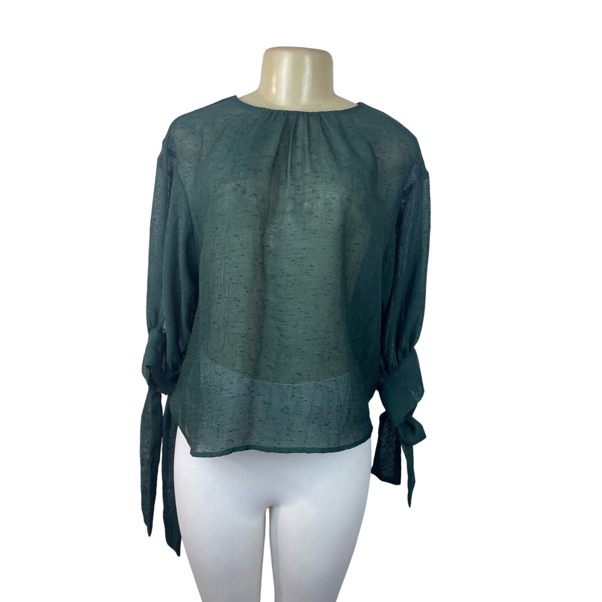 Zara Women's Green Tied Cuff Blouse Sz XS