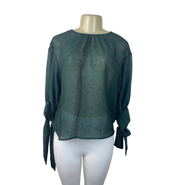 Zara Women's Green Tied Cuff Blouse Sz XS