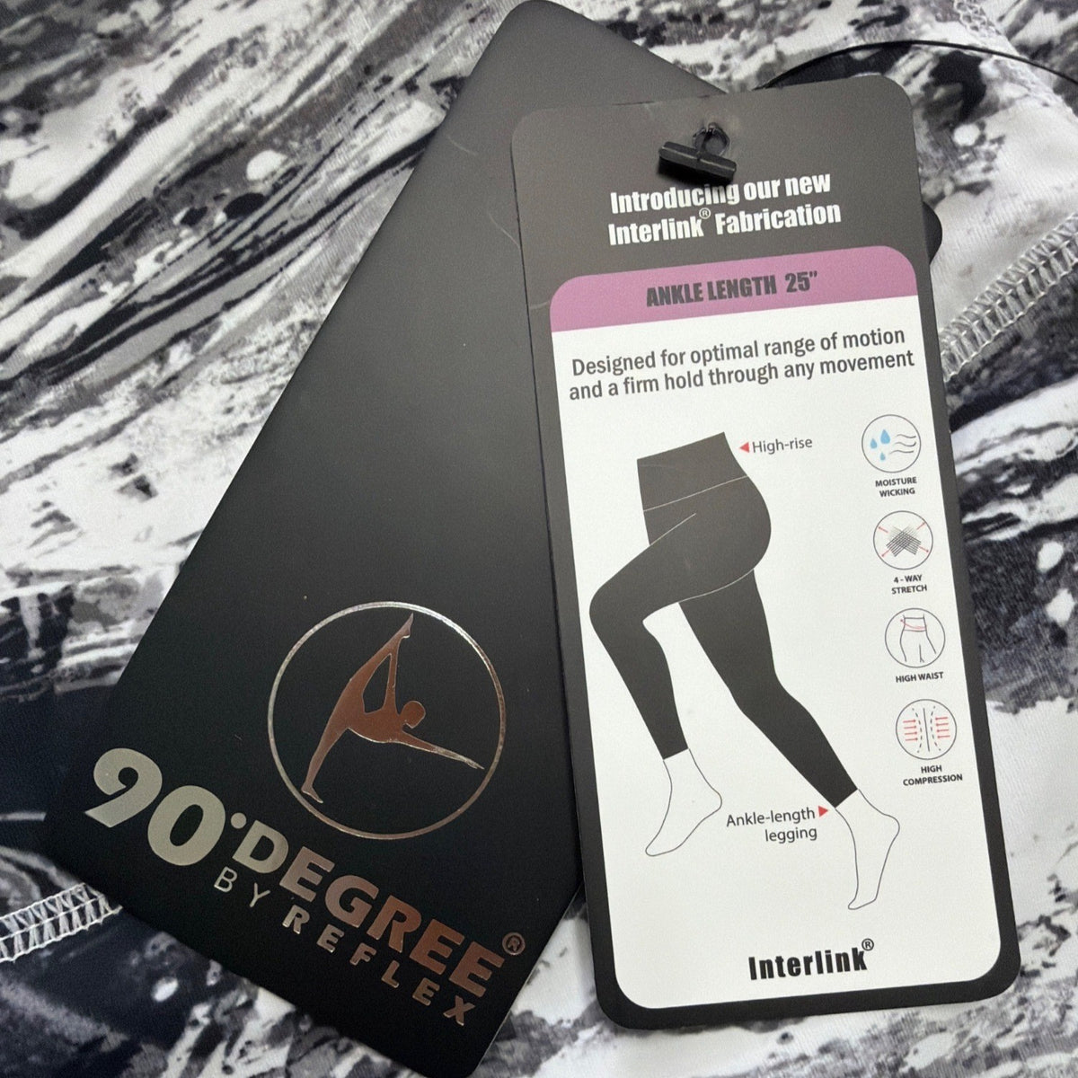 90 Degree By Reflex Womens Black/White High-Rise Ankle Leggings Sz S