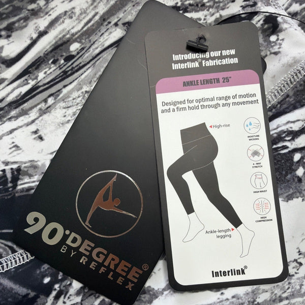 90 Degree By Reflex Womens Black/White High-Rise Ankle Leggings Sz S