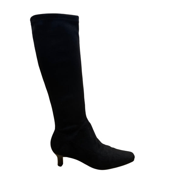 Boden Made In Italy Women’s Black Faux Suede Mid-Heel Knee-High Boots Size 38