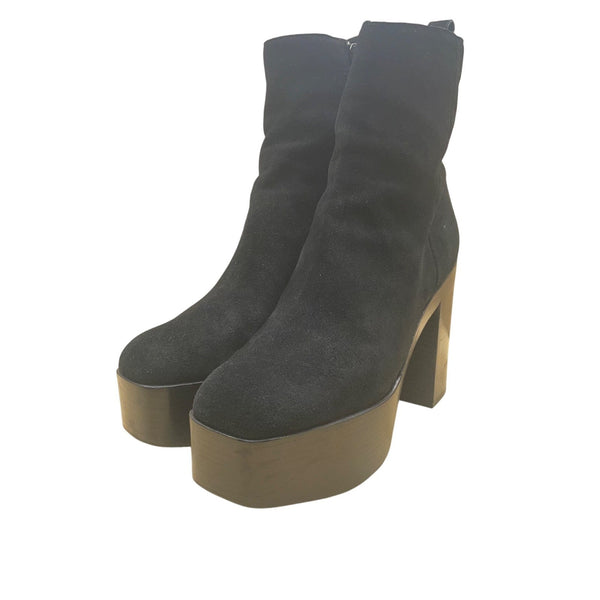 Aqua Women’s Black Leather Platform High Block Heel Maya Ankle Boots Size 9.5M