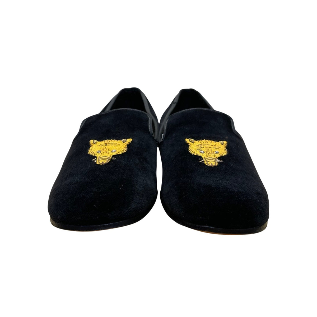 Peal & Co x Brooks Brothers Men’s Black Velvet Embroidered Gold Fox Loafers Sz 9