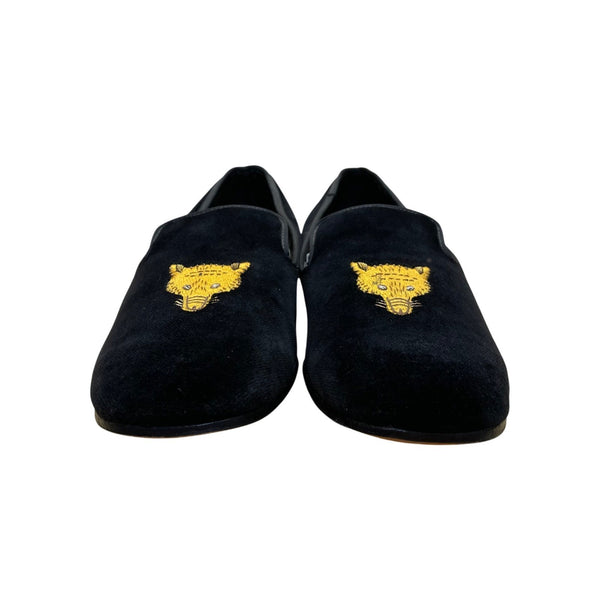 Peal & Co x Brooks Brothers Men’s Black Velvet Embroidered Gold Fox Loafers Sz 9