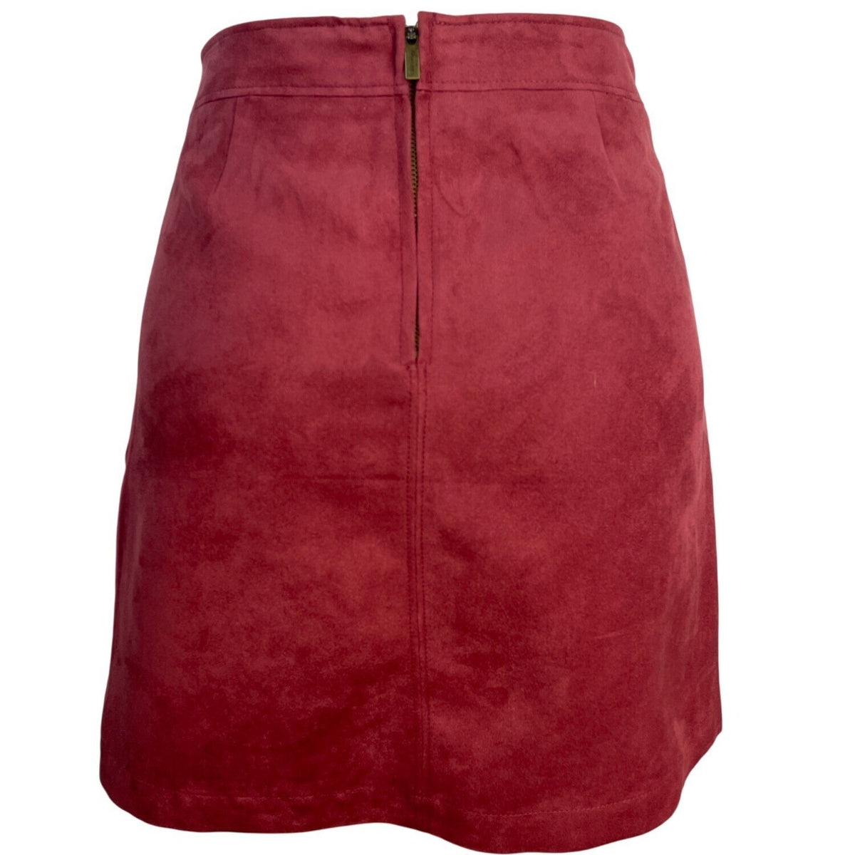 Sanctuary Womens Faux Suede Mini Skirt With Back Zipper & Pockets Burgundy Sz M
