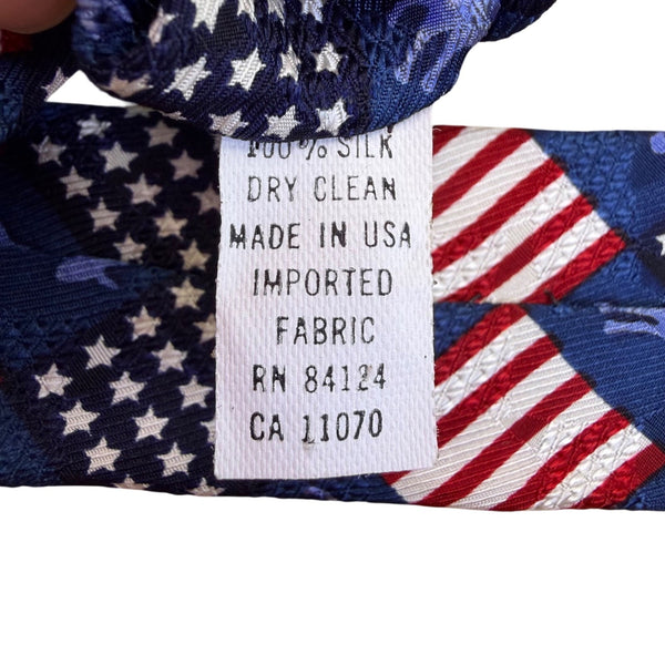RM Style Mens Blue Silk American Flag Donkey Pattern Necktie Patriotic Design