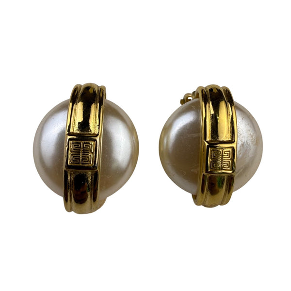 Givenchy Women Gold Tone & Faux Pearl Clip-On Earrings Vintage Design Retro
