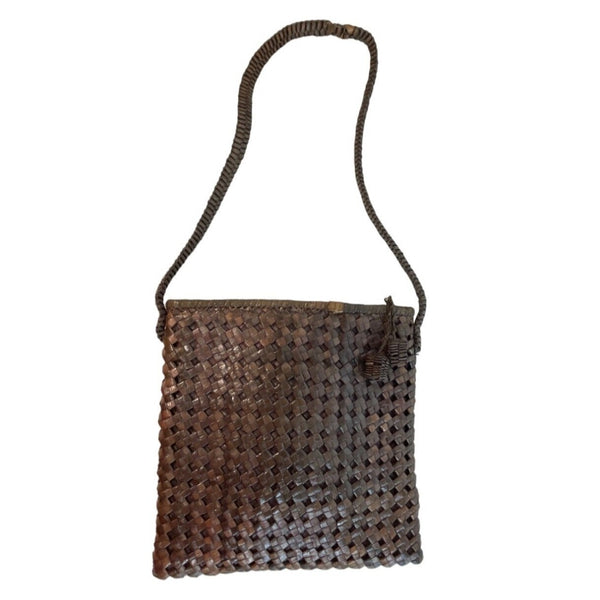 Handcrafted Women's Brown Woven Rattan Square Shoulder Bag Sz M
