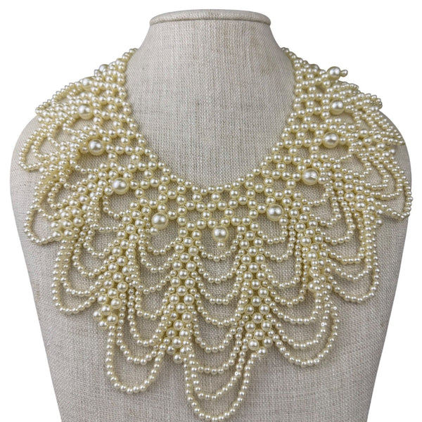 Assembled Pearl Collar Necklace Ivory Beaded Women Bib Design Adjustable