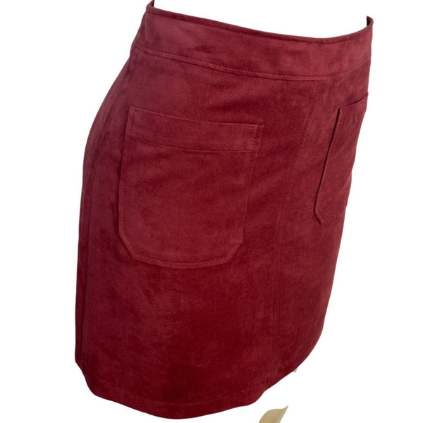 Sanctuary Womens Faux Suede Mini Skirt With Back Zipper & Pockets Burgundy Sz M