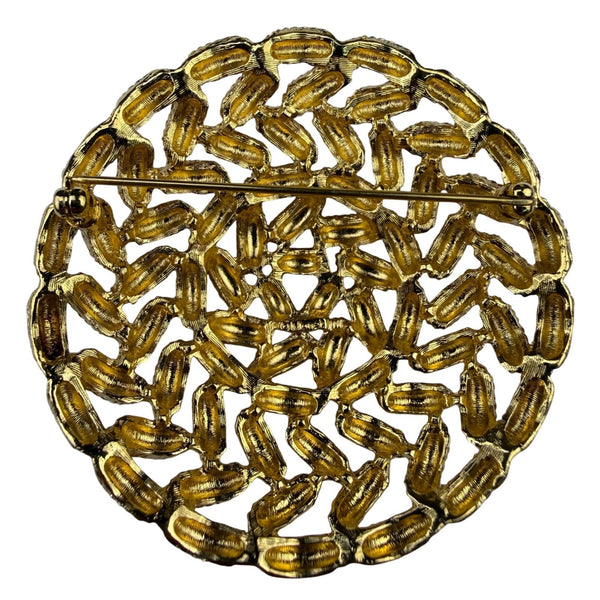 Vintage Monet Womens Gold Tone Textured Metal Vintage Circular Brooch  Jewelry