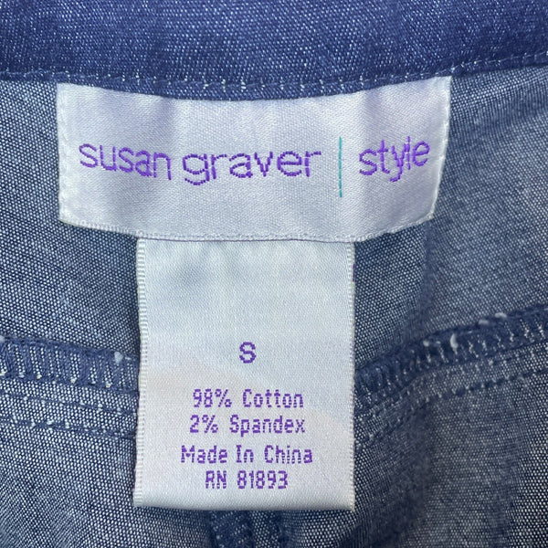 Susan Graver Women Wide-Leg Denim Pants High Waist Contrast Stitching Sz S - New