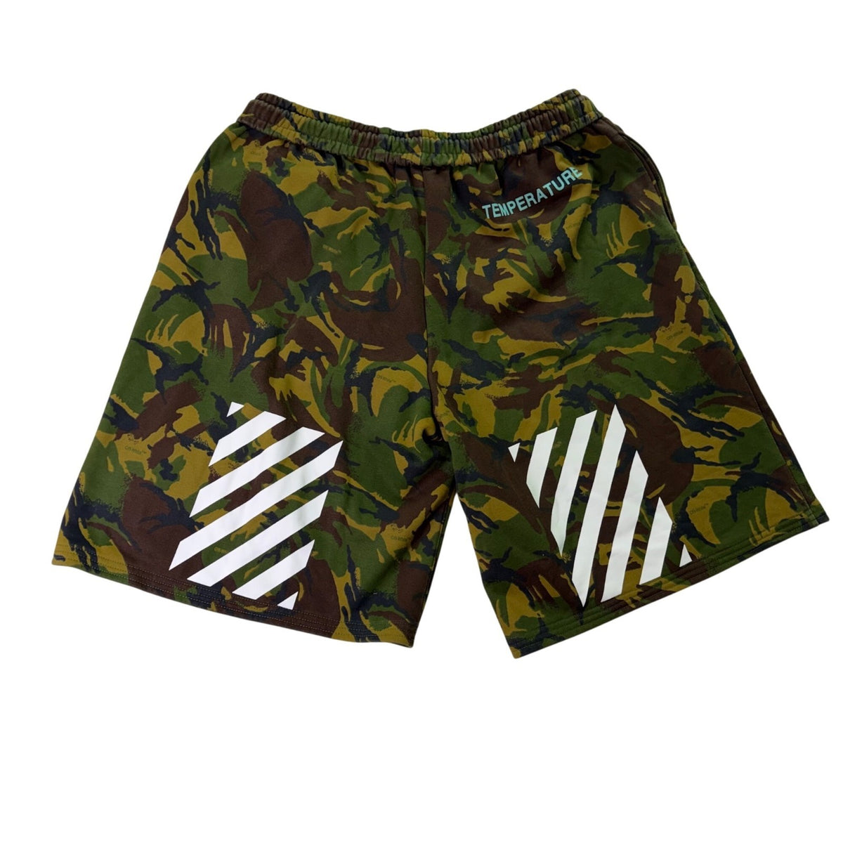 Off-White Mens Camouflage Cotton Shorts With Drawstring Waist & Graphics Size L