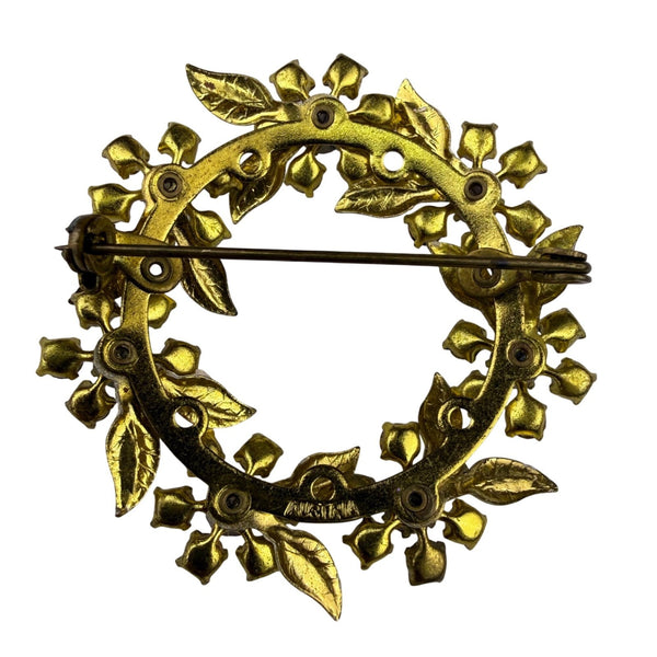 Austrian Womens Multi-Color Gold Tone Vintage Rhinestone Floral Wreath Brooch