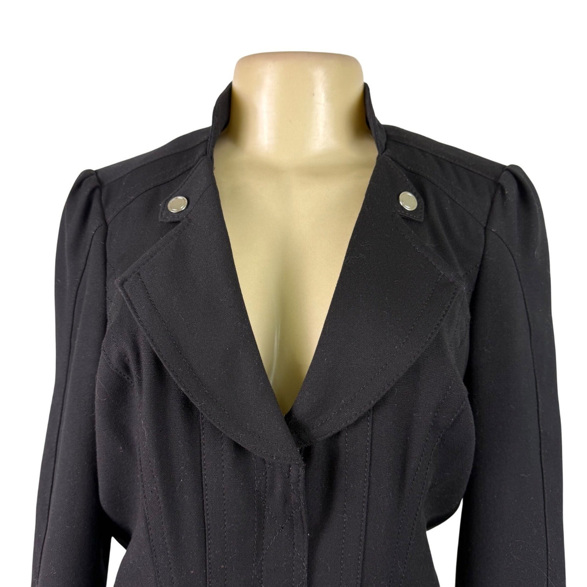 White House Black Market Womens Black Polyester Blend Fitted Blazer Jacket Sz 6
