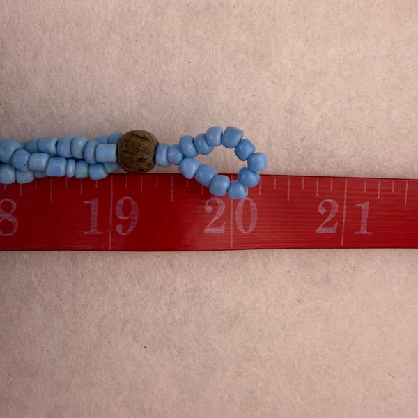 Handmade Womens Blue Beaded Necklace With Wooden Accents & Shell Pendant