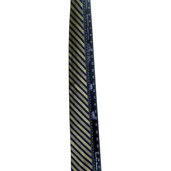 Beau Ties Ltd. Mens Navy & Yellow Striped 100% Silk Necktie Custom Made Elegant