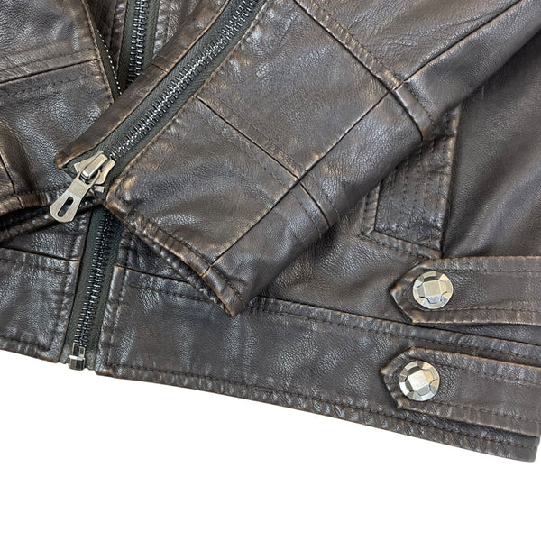 L&C Mens Dark Brown PU Leather Moto Jacket Modern Style Size M