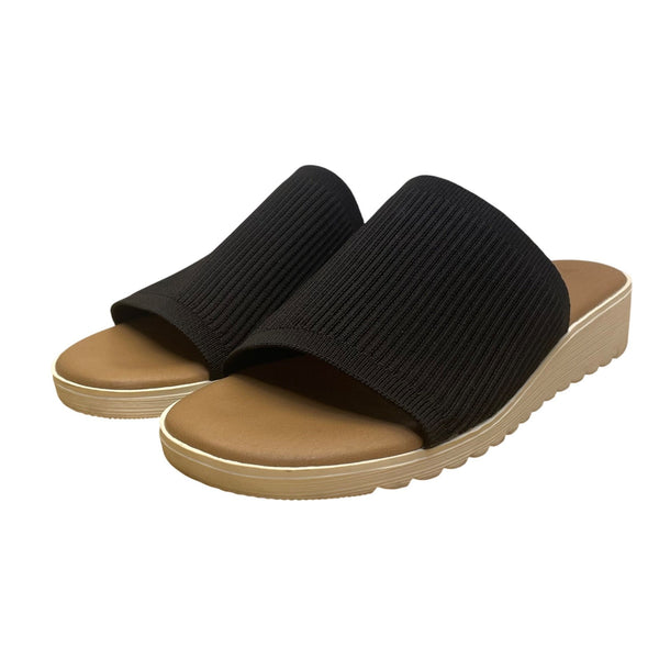 Kensie Womens Black Knit Open-Toe Lightweight Ribbed Wedge Slide Sandals Size 8