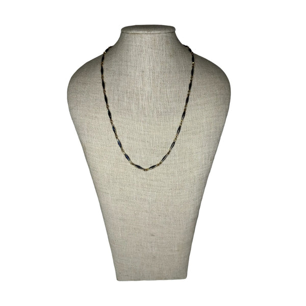 Vintage Delicate Elongated Blue Glass Necklace 24