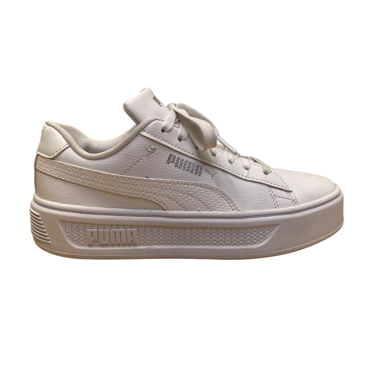 Puma Women’s White & Silver SoftFoam Lace-Up Smash V3 Platform Sneakers Size 7