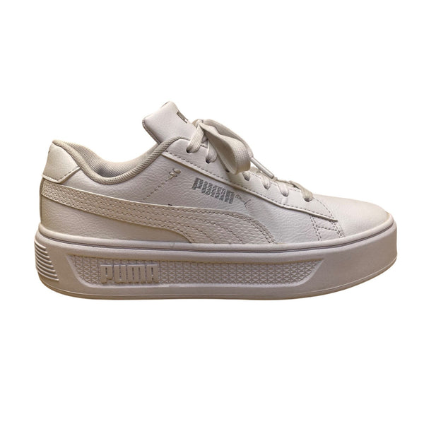 Puma Women’s White & Silver SoftFoam Lace-Up Smash V3 Platform Sneakers Size 7