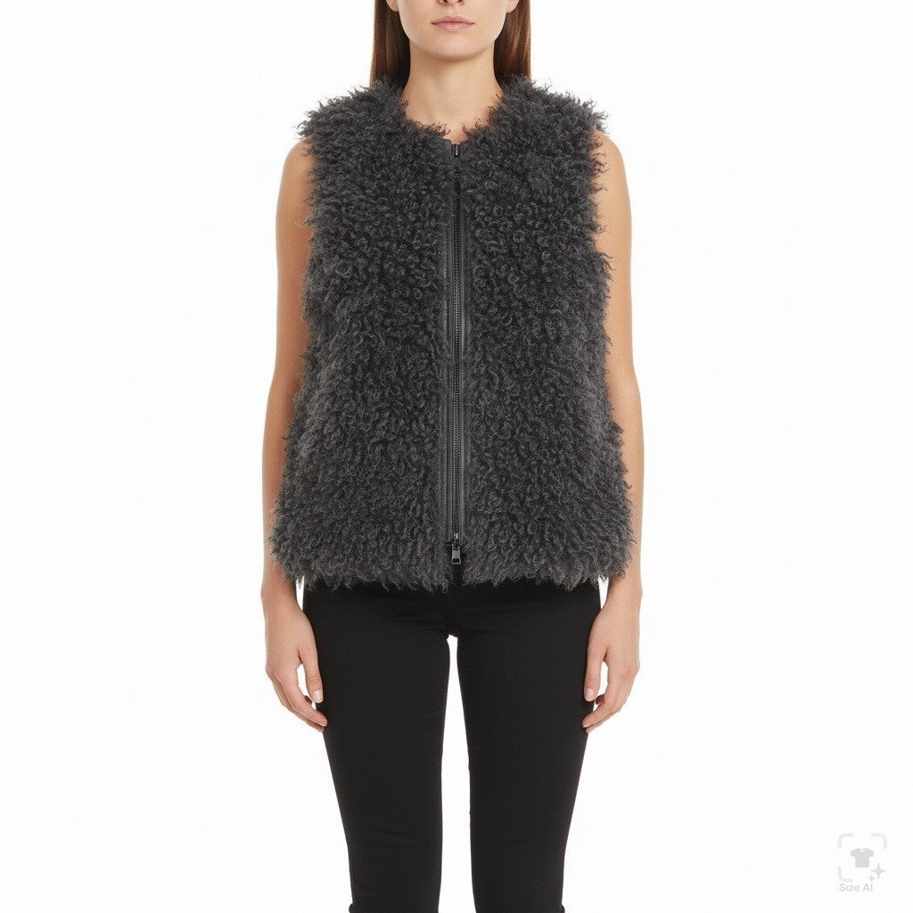 7 For All Mankind Womens Black Lamb Fur Sweater Vest Soft Fuzzy Texture Size S