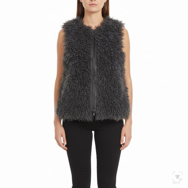 7 For All Mankind Womens Black Lamb Fur Sweater Vest Soft Fuzzy Texture Size S