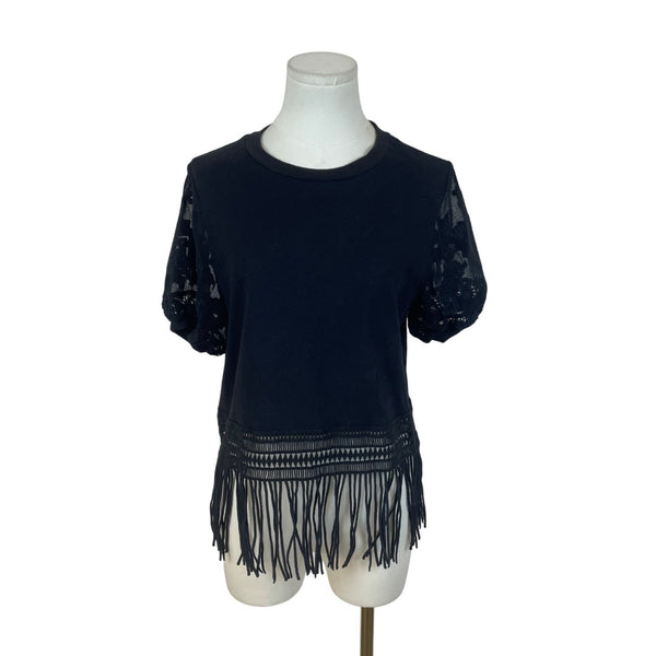 Desigual Womens Black Lace Fringe Hem Top Size XS