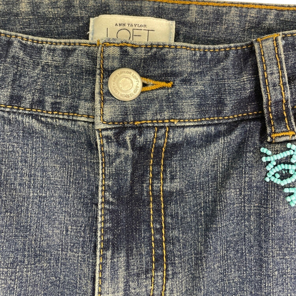 Ann Taylor Loft Womens Blue Bootleg Denim Jeans Beaded Pocket Detail Size 10