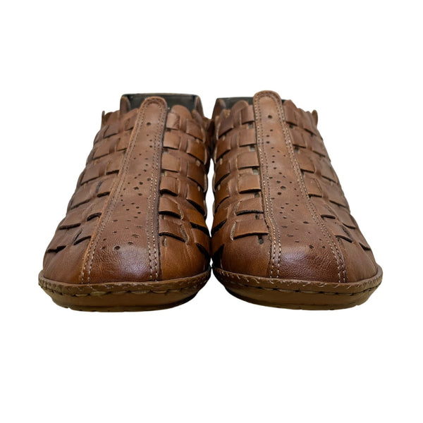 Rieker Women’s Brown Leather Woven Sina 78 Heeled Sandals Size US 6.5