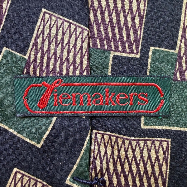 Tiemakers Mens Navy & Green Silk Geometric Pattern Necktie Handcrafted USA