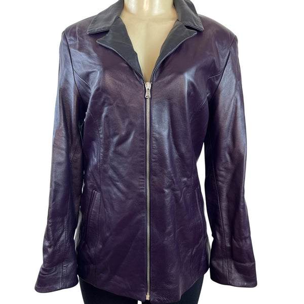 Pierotucci Womens Purple Leather Jacket With Zipper Closure Size 42