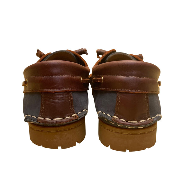 San Ou Women’s WBlue & Brown Leather Casual Slip-Resistant Boat Shoes Size 37