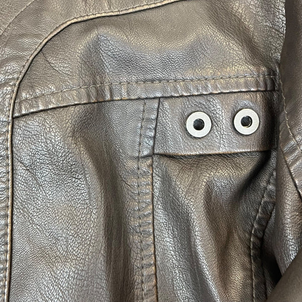 L&C Mens Dark Brown PU Leather Moto Jacket Modern Style Size M