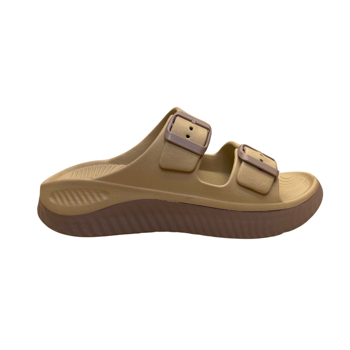 Kuilu Women’s Beige Slip-On Cushioned Footbed Buckle Design Sandals Size 7