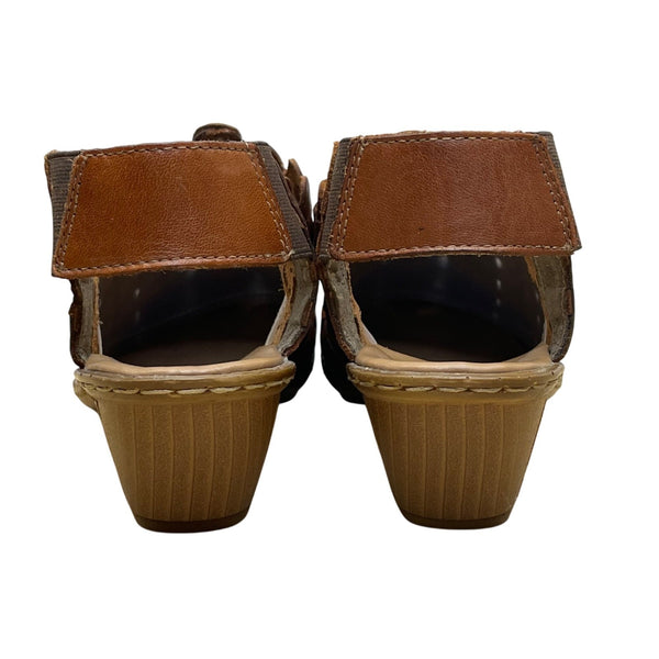 Rieker Women’s Brown Leather Woven Sina 78 Heeled Sandals Size US 6.5