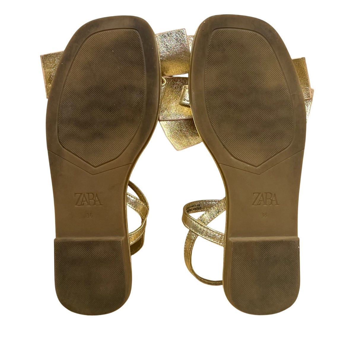 Zara Women’s Gold Metallic Adjustable Strap Bow Flat Sandals Size 6.5US