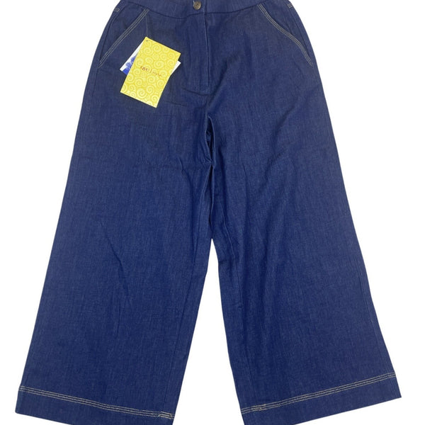 Susan Graver Women Wide-Leg Denim Pants High Waist Contrast Stitching Sz S - New