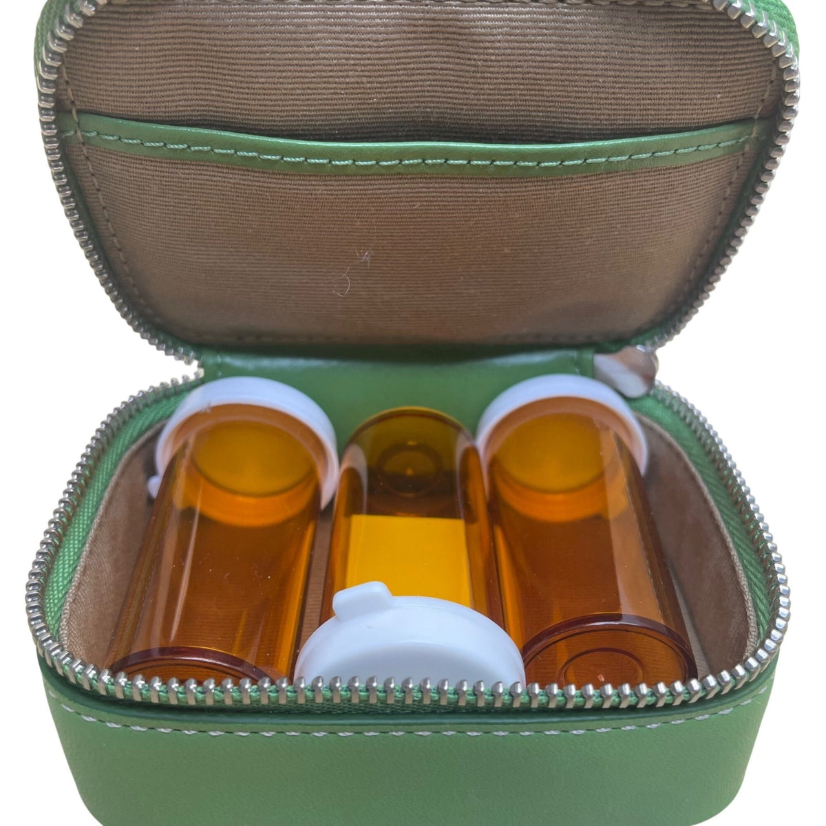 Coach Unisex Green Leather Zippered Pill Case Travel Organizer With Bottles