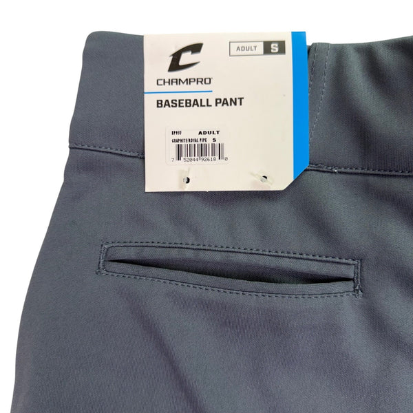 Champro Mens Gray Baseball Pants Open Bottom Royal Stripes Durable Sz S - New