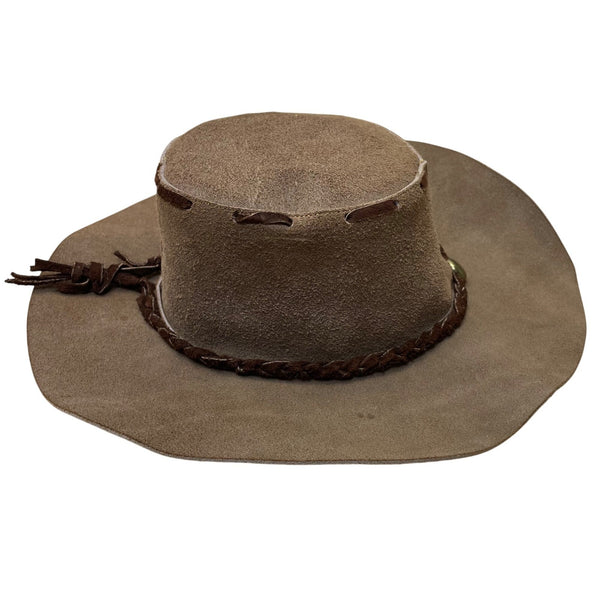 Vintage Western Style Suede Brown Leather Cowboy Hat With Braided Band