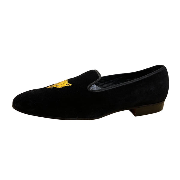 Peal & Co x Brooks Brothers Men’s Black Velvet Embroidered Gold Fox Loafers Sz 9