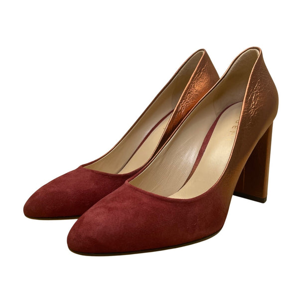M.Gemi Women’s Copper Red Ombré Leather/Suede Lustro Block Heel Pumps Size US7.5